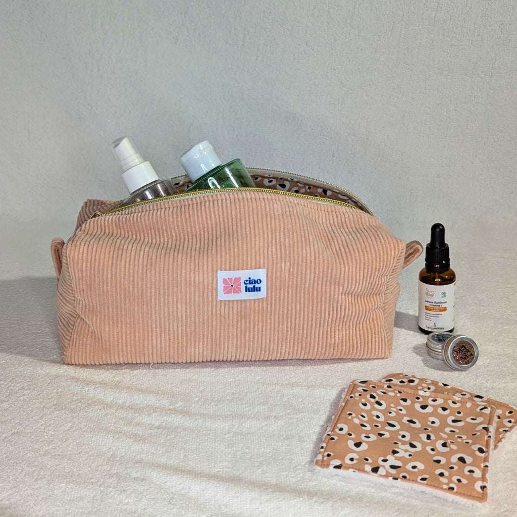 Trousse XL velours côtelé vieux rose