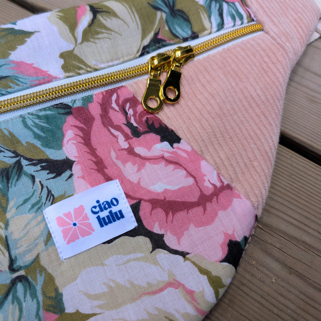 Sac banane patchwork velours côtelé et imprimé floral