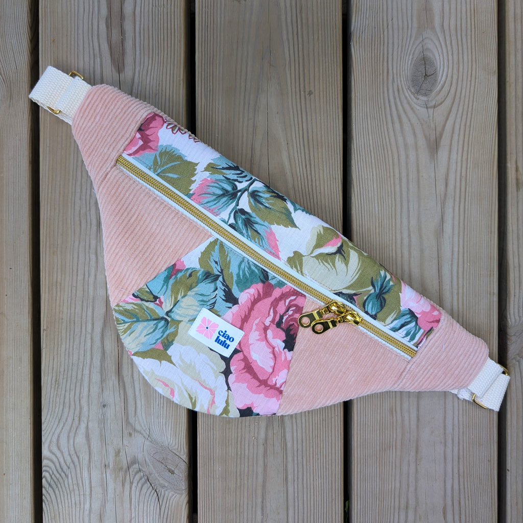 Sac banane patchwork velours côtelé et imprimé floral