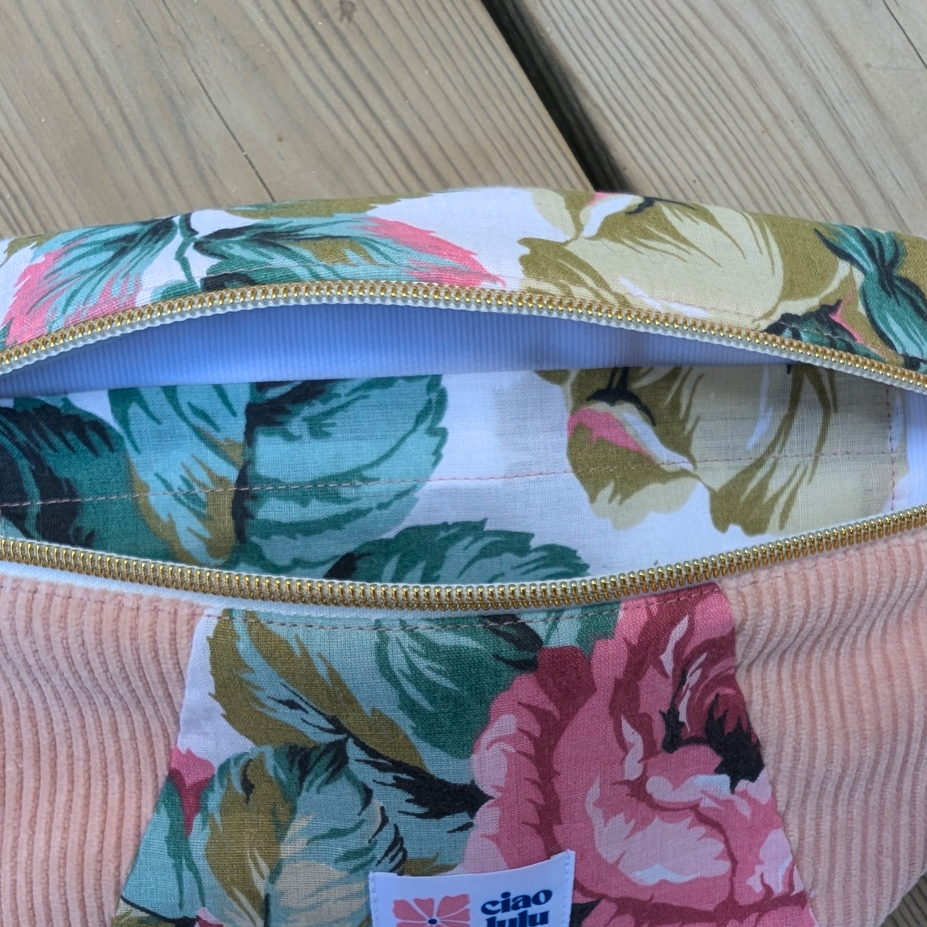 Sac banane patchwork velours côtelé et imprimé floral
