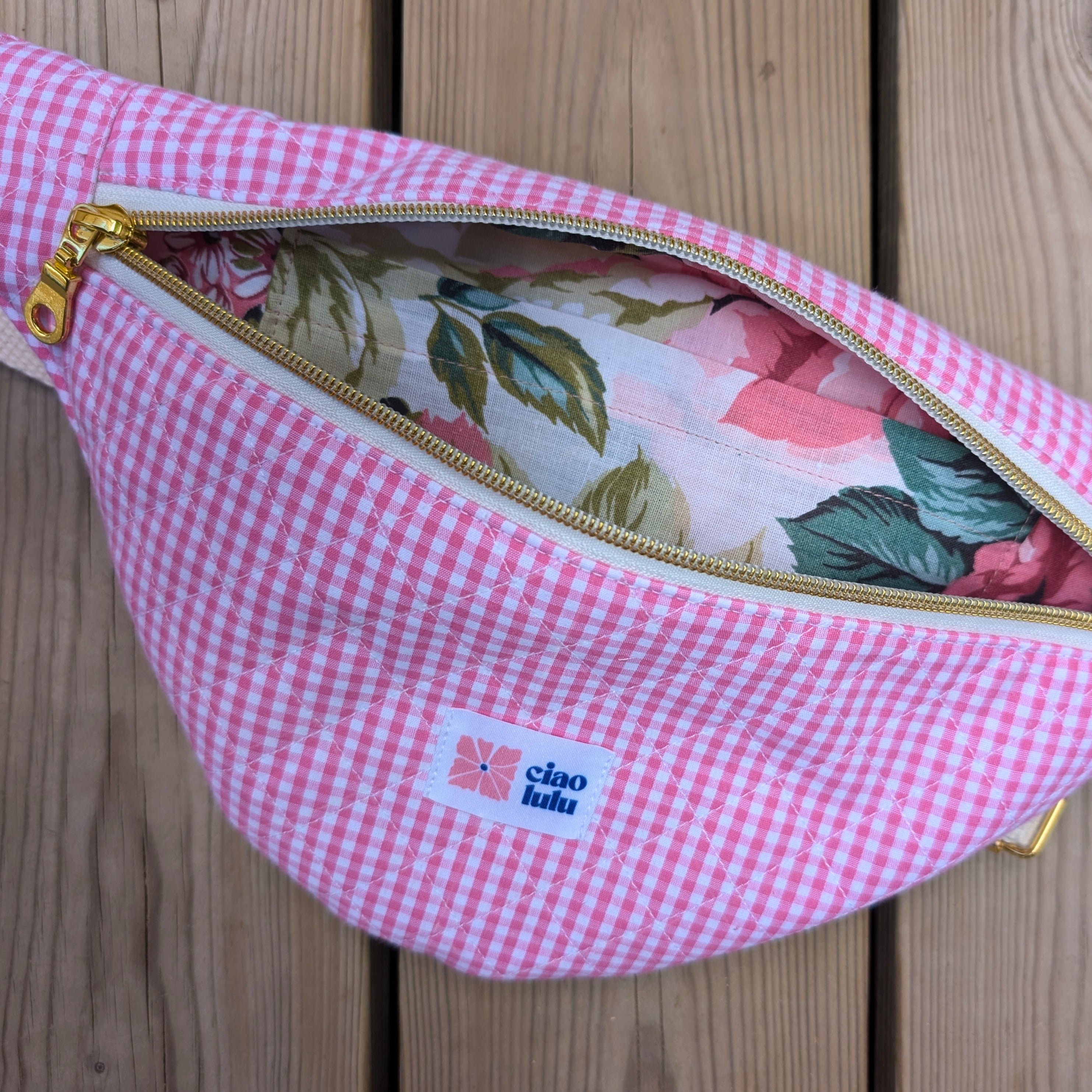 Sac banane vichy et fleurs