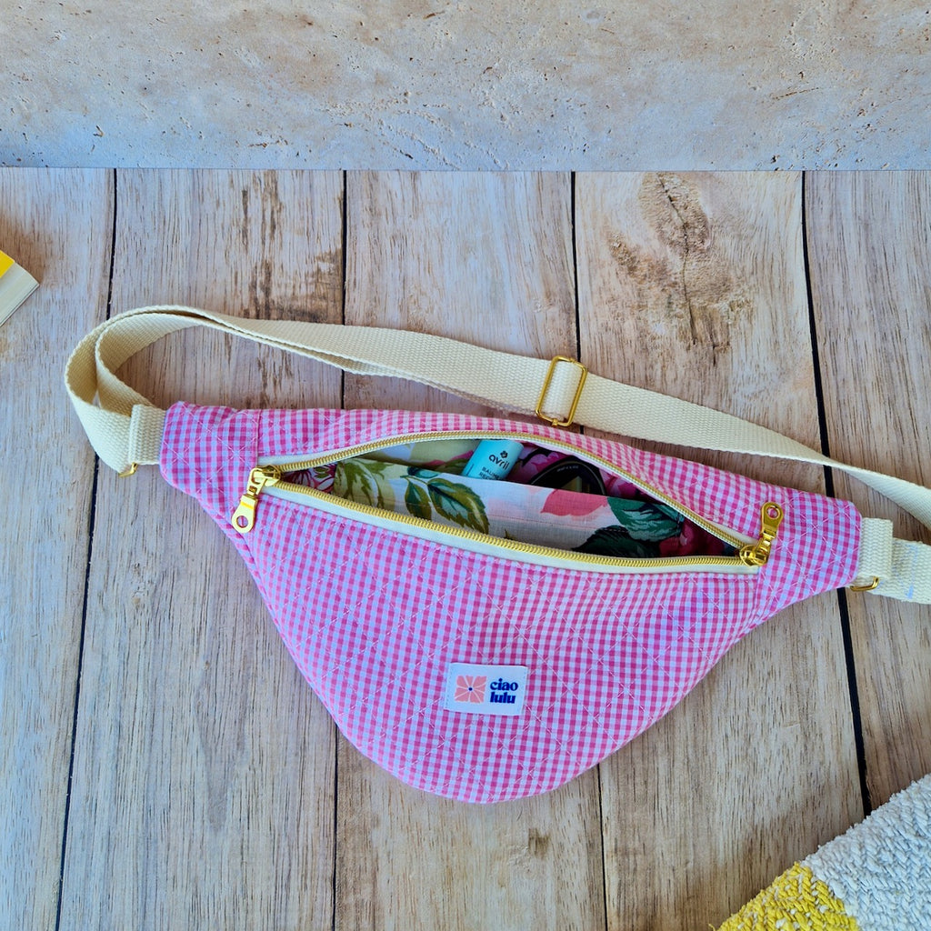 Sac banane vichy et fleurs
