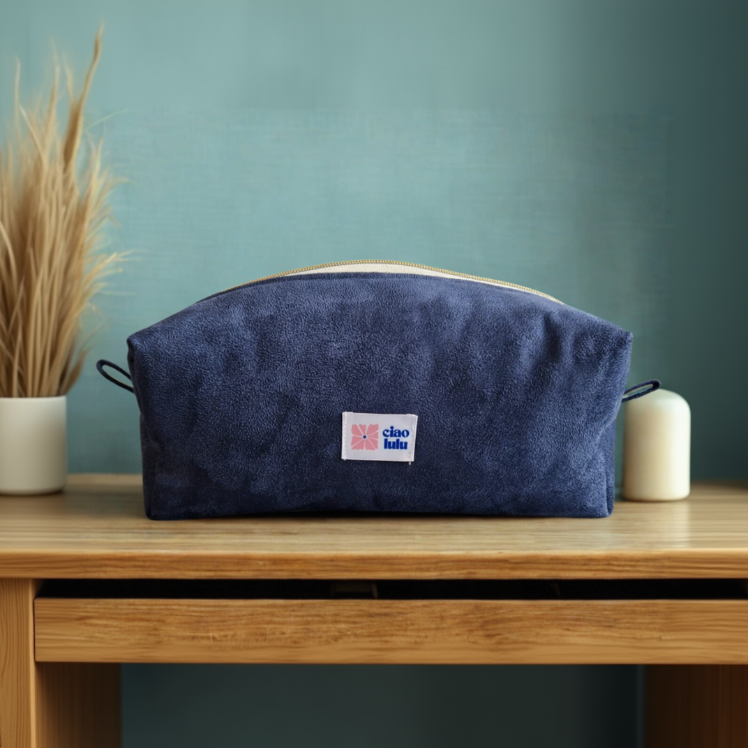 Trousse XL velours bleu nuit