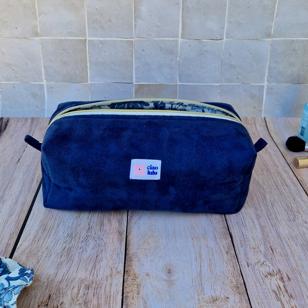 Trousse XL velours bleu nuit