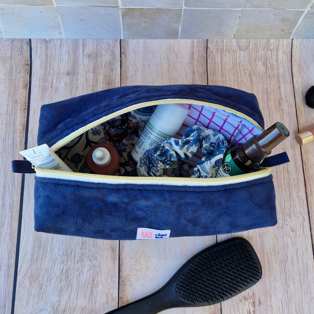 Trousse XL velours bleu nuit